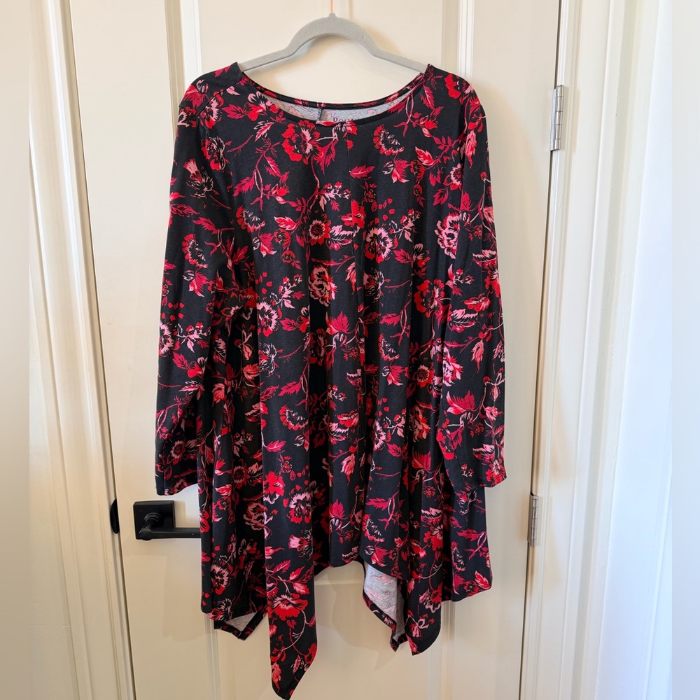 Roaman's Black and Red Floral Tunic